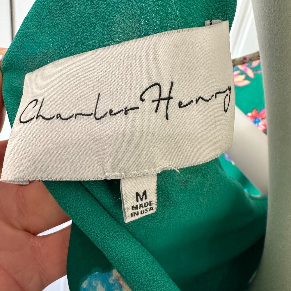Charles Henry Cold Shoulder Floral Green Mini Dress Elastic Waist Summer Size M - Picture 8 of 11
